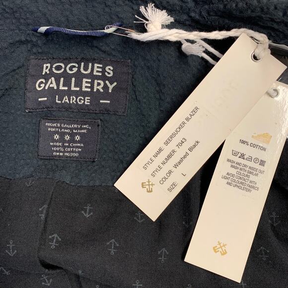 ROGUES GALLERY Size L Black Seersucker Cotton Notch Lapel Jacket - Picture 5 of 6